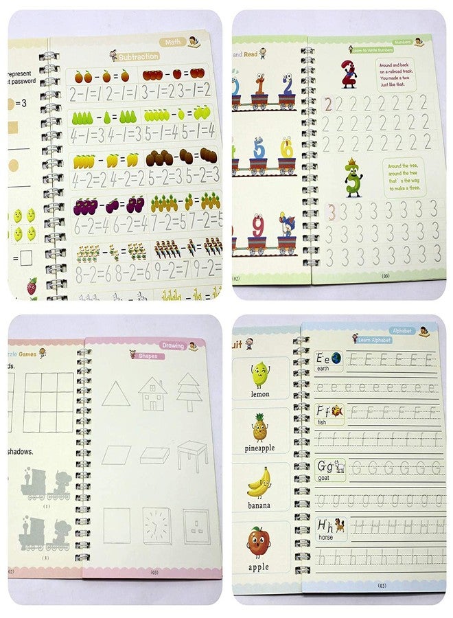 Techgadget 4 Pcs Magic Practice Copybook Set For Kids Children Cursive Handwriting Calligraphy Copy books - Maths + Drawing + Alphabet + Number (4 Books + 10 Refills + 1 Pen + 1 Grip) - Image 5