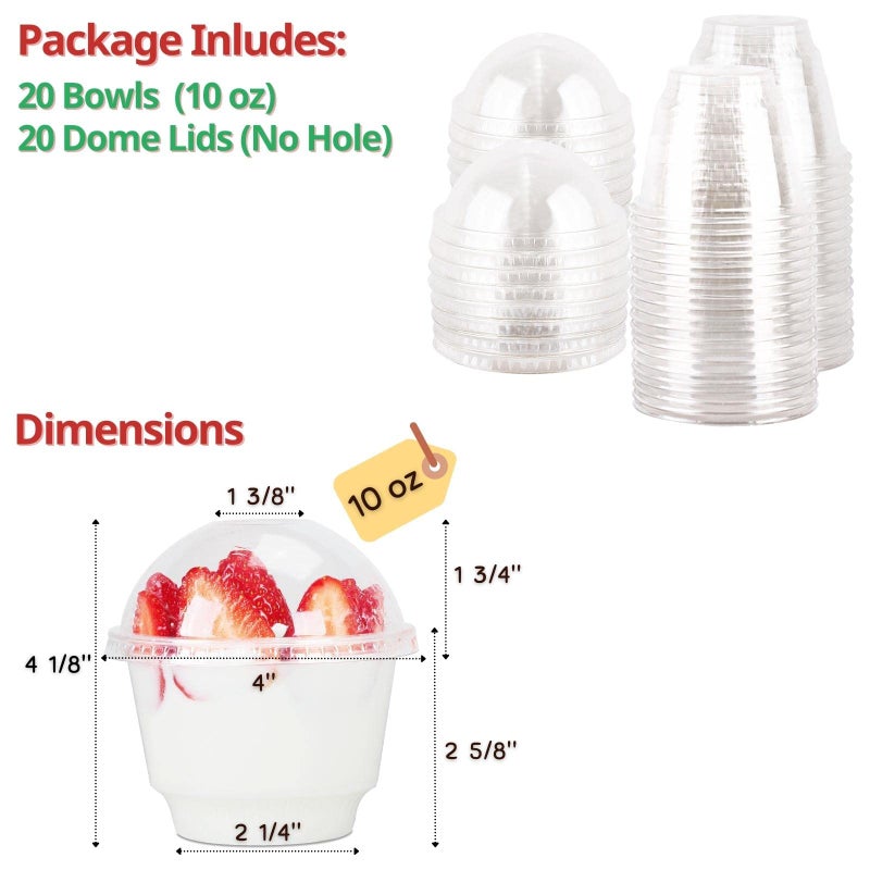 Aatriet 10 oz Clear Plastic Dessert Cups with Dome Lids No hole - 20 Sets Disposable Snack Bowls for Ice Cream  Parfait  Banana Pudding  Jello and Individual Desserts at Party  Fruit Cup with No Leaks - Image 2