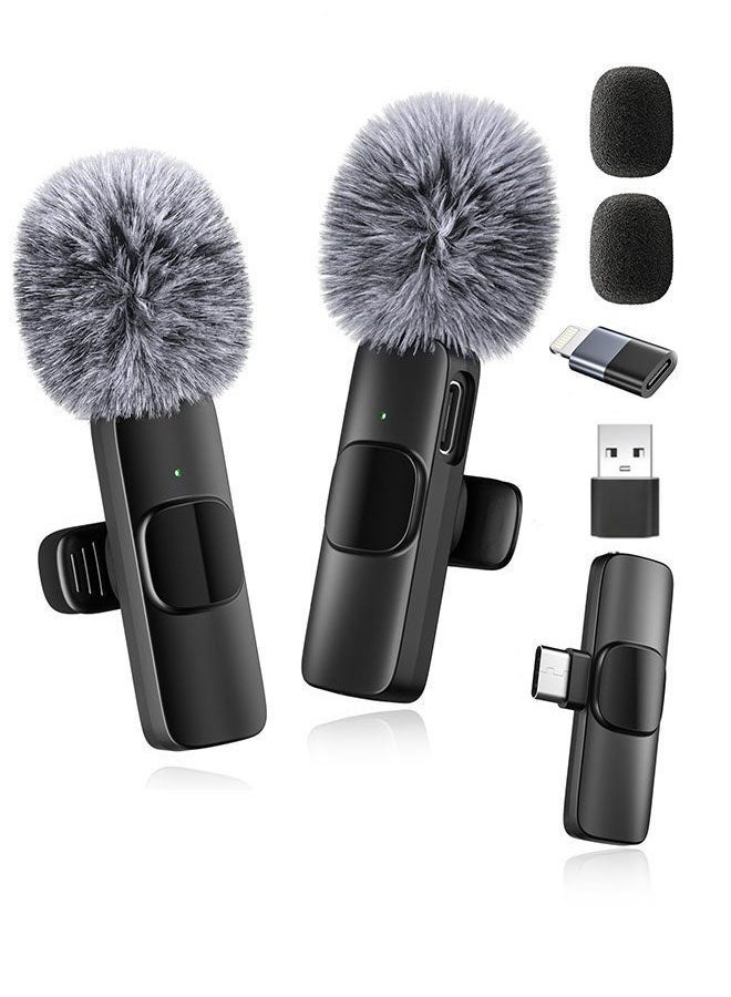 jaexest Dual Wireless Lavalier Microphone Set, USB‑C and Lightning Clip‑On Lapel Mic with Noise Cancellation, Plug and Play Mini Wireless Microphone for iPhone Android Video Recording Interview Vlogging Live Streaming - Image 1