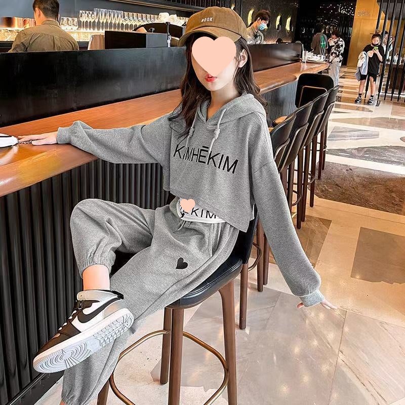 Kids Casual Three-Piece Trendy Sportswear Set Grey 
