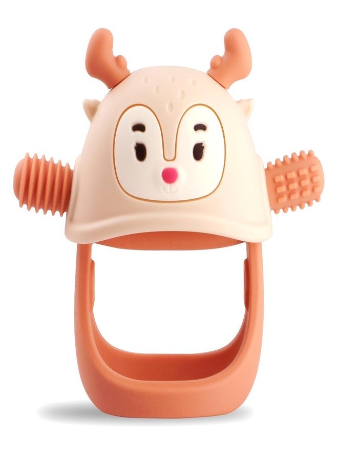 HEOMOONE Teething Toys for Babies 0-6 Months, Never Drop Silicone Baby Teether, Hand Pacifier for Sucking Babies, Soothing Pain Relief, Best Chew Toy for Teething Baby, Teething Mitten for New Born (Reindeer Orange) - Image 1