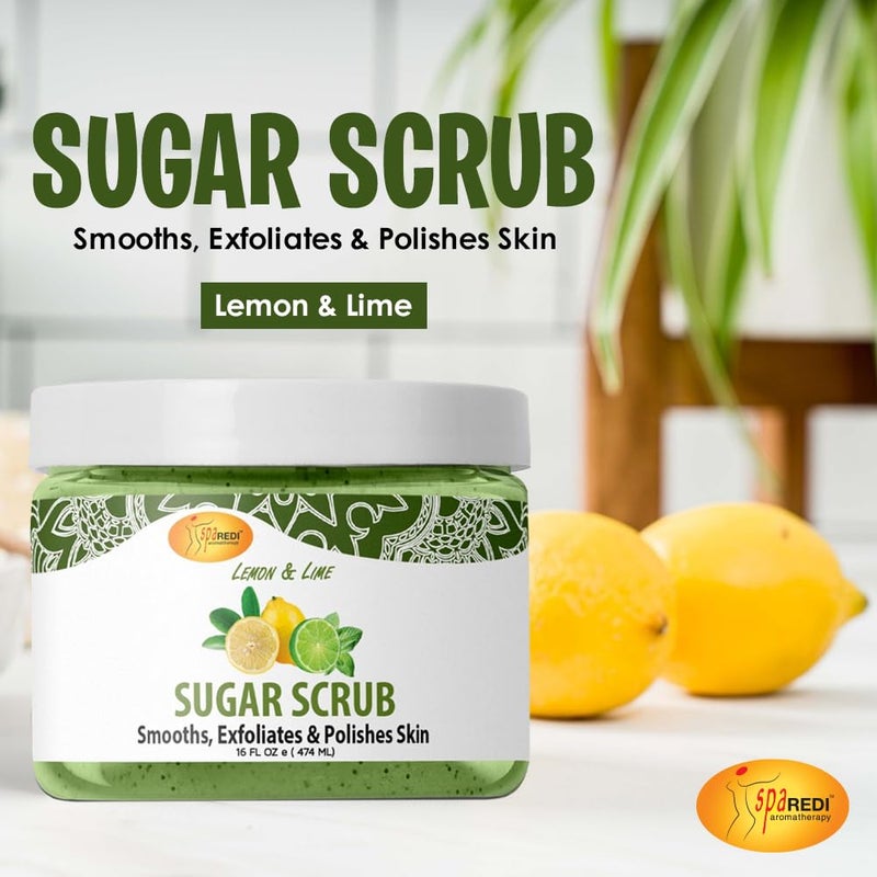 SPA REDI Sugar Scrub Lemon and Lime - Moisturizing and Exfoliating Body Scrub, Face, Hand, Foot Scrub body exfoliator for Nourishing, Glow, Polish, Smooth and Fresh Skin 16 Oz - Image 2