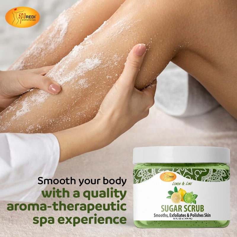 SPA REDI Sugar Scrub Lemon and Lime - Moisturizing and Exfoliating Body Scrub, Face, Hand, Foot Scrub body exfoliator for Nourishing, Glow, Polish, Smooth and Fresh Skin 16 Oz - Image 3