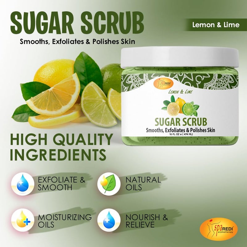SPA REDI Sugar Scrub Lemon and Lime - Moisturizing and Exfoliating Body Scrub, Face, Hand, Foot Scrub body exfoliator for Nourishing, Glow, Polish, Smooth and Fresh Skin 16 Oz - Image 5