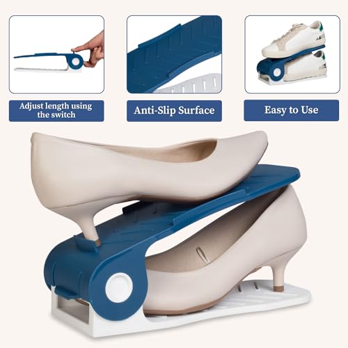 HomeStrap Shoe Organizer Slot (Pack of 12) (Blue/White)| Adjustable | Space Saver | Double Deck Shoes Storage Holder for Rack and Shelf - Image 4