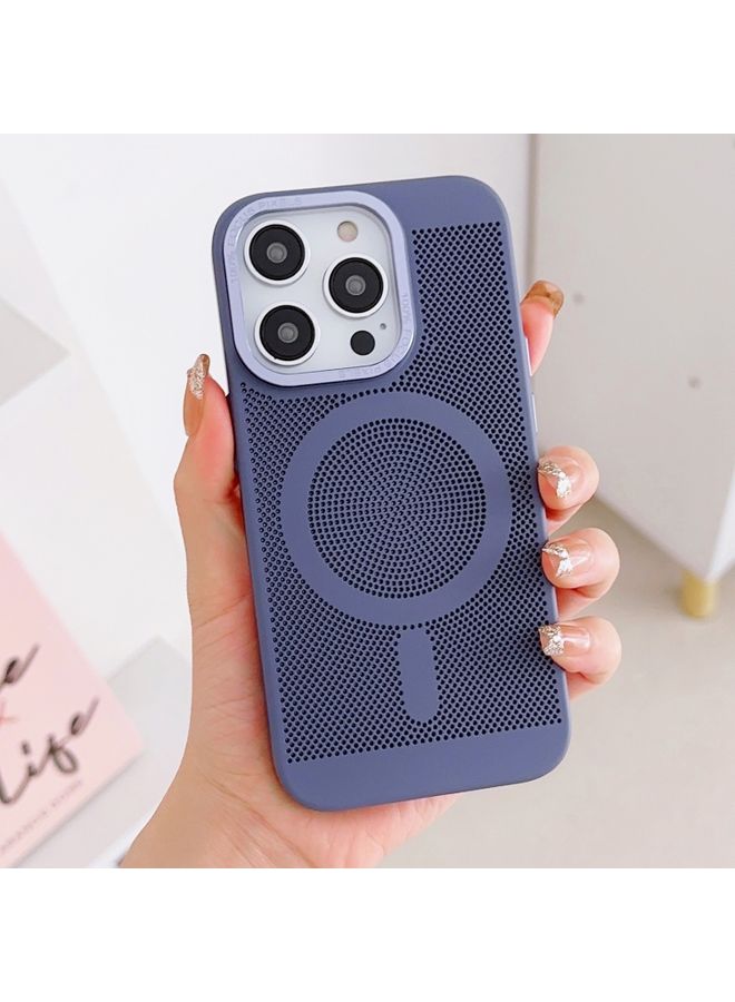 Case Cover For iPhone 14 Grid Cooling MagSafe Magnetic Phone Case Grey Blue