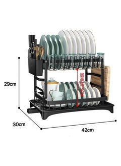None/Brand Black Large Stainless Steel Foldable 2 Tiers Dish Drying Rack Drainboard Set with Rotatable Drainage System  - Image 2