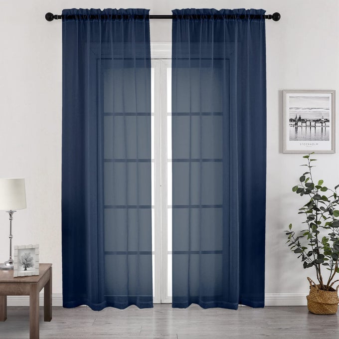 SHEER CURTAINS EXTRA LONG 96 INCH 2 PCS CASUAL STYLE AIRY BREATHABLE WITH AMOUNT LIGHT SHEER PANELS FOR PATIOGLASS DOOR 1 PAIR SETTOTAL 84 INCHES WIDE EACH W42 X L96 NAVY BLUE