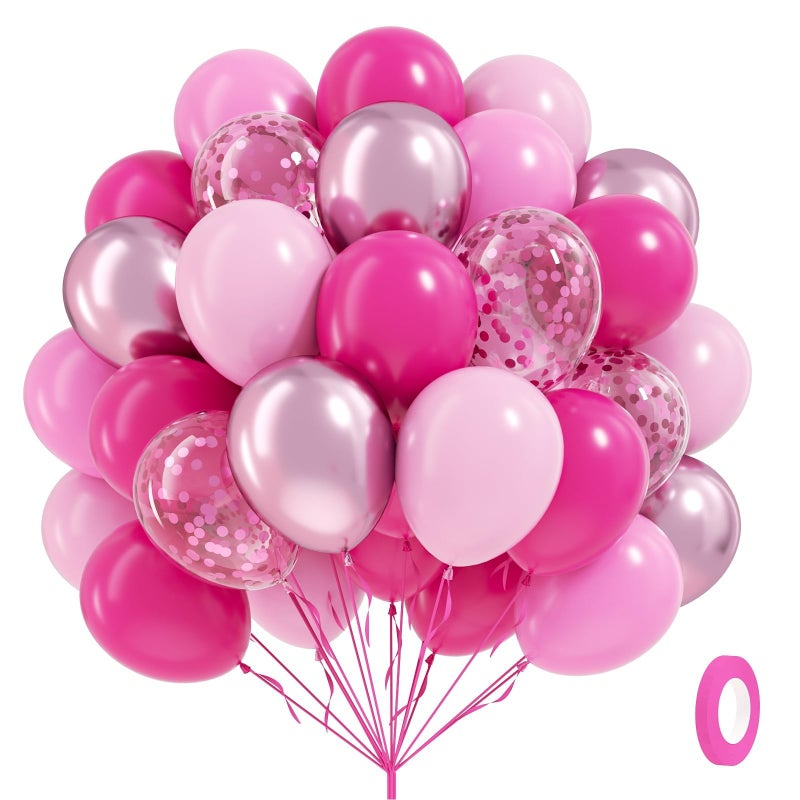 Leraqertra 60pcs Hot Pink Balloons 12inch with Light Metallic Hot Pink Confetti Balloons for Wedding Bridal Baby Shower Birthday Party Decorations - Image 1