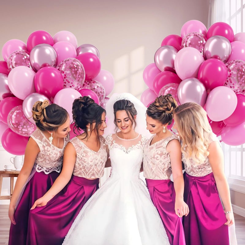 Leraqertra 60pcs Hot Pink Balloons 12inch with Light Metallic Hot Pink Confetti Balloons for Wedding Bridal Baby Shower Birthday Party Decorations - Image 5