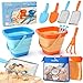 Dreamon Beach Toys 2 Packs Travel Sand Toys for Kids Ages 48 10 PCS Sandcastle Building Kit with Collapsible Bucket Mesh Bag Sand Sifter Shovel Rake Beach Essentials for Kids - Image 2