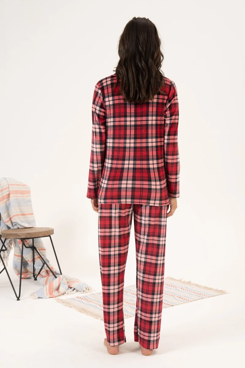REMSA Women's Velvet Buttoned Front Pajama Set 24365 Claret Red