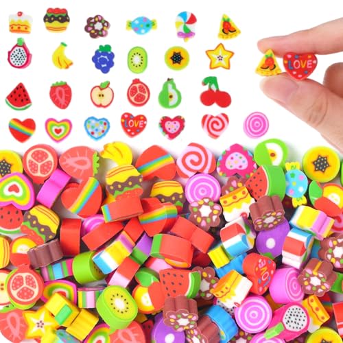 Wolpark Food Heart Mini Erasers for Kids Bulk Cake Fruit Cute Erasers 170Pcs Desk Pets Classroom Prizes Game Rewards Party Favors Back to School - Image 1