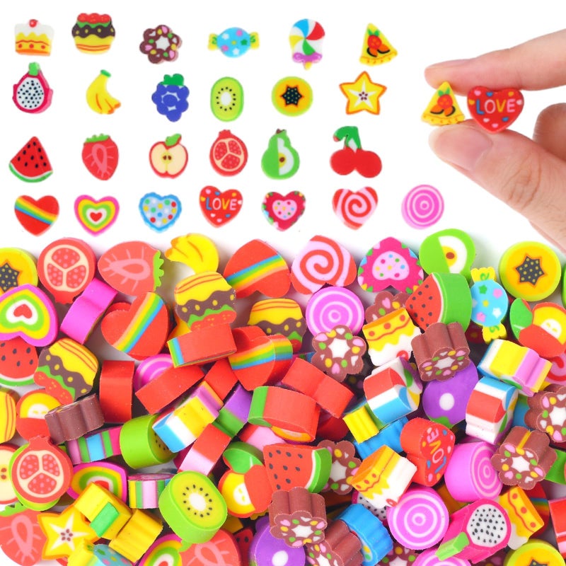 Wolpark Food Heart Mini Erasers for Kids Bulk Cake Fruit Cute Erasers 170Pcs Desk Pets Classroom Prizes Game Rewards Party Favors Back to School - Image 2