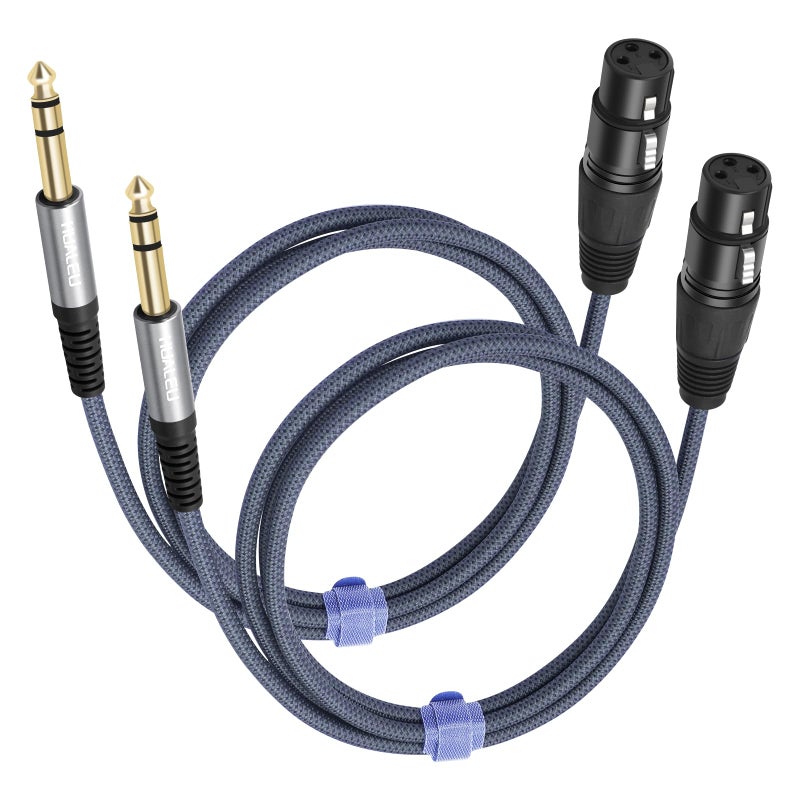 HUALEU 2 Pack 1/4 TRS Male to 3Pin XLR Female Microphone Cable,Balanced 6.35mm TRS to XLR Female Braid Quarter inch Cable for Mixer Microphone Active Speakers-3Feet - Image 1