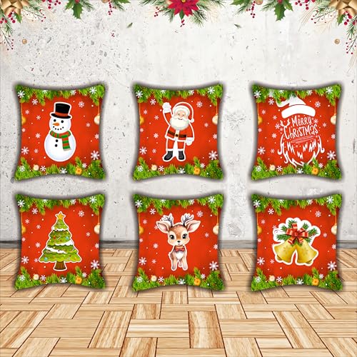 Party Baazaar Christmas Cushion Cover Set of 6 | Velvet Finish Decorative Cushion Covers for Sofa & Living Room | Merry Christmas Festive Pillow Covers for Home Décor (16x16 Inches, Multicolor) - Image 1