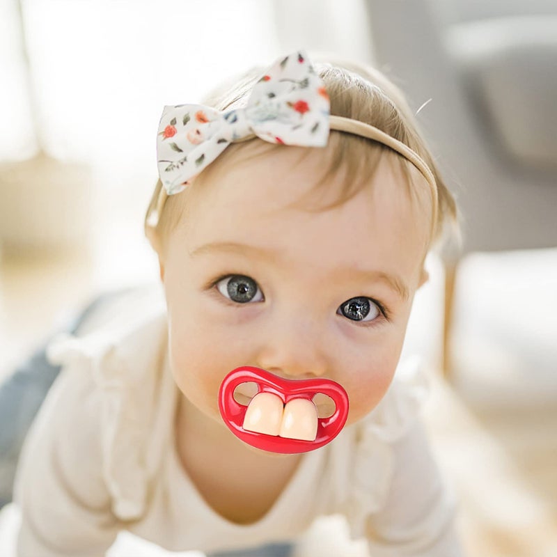 AUSTUFF 6PCs Funny Pacifier Infant Pacifier Cute Kissable Lips and Gentleman Mustache Teeth Pacifier Soft Silicone Cute Pacifier Design with Kiss Lip for Babies and Toddlers Shower Gift Unisex-BPA Free - Image 5