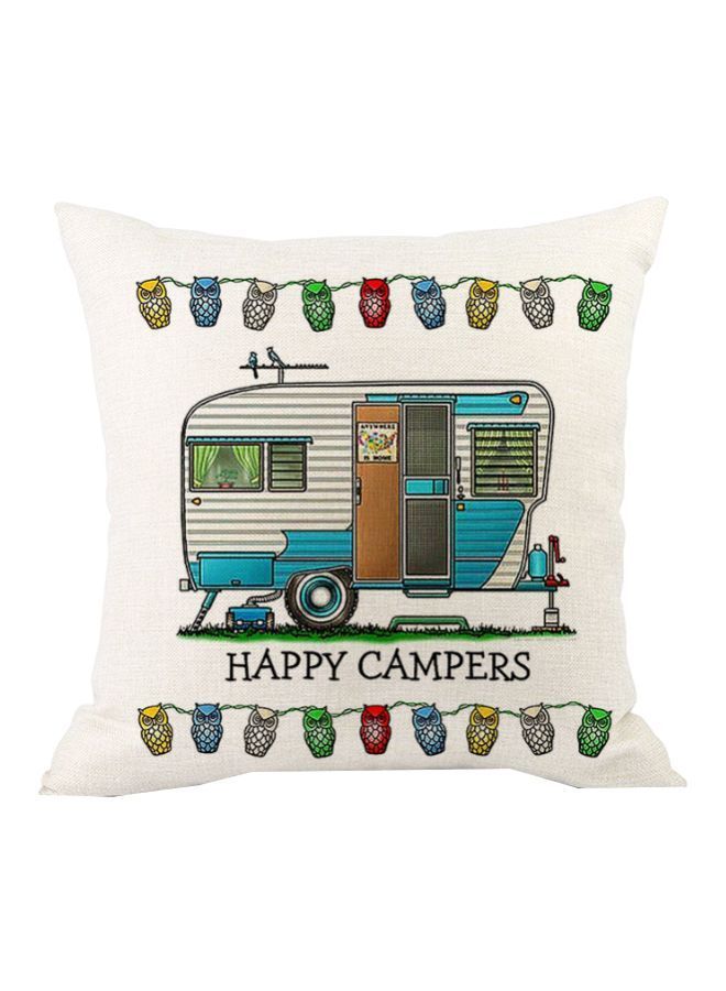 NIBEMINENT Happy Campers Printed Cushion Cover Beige/Blue/Green 45x45cm