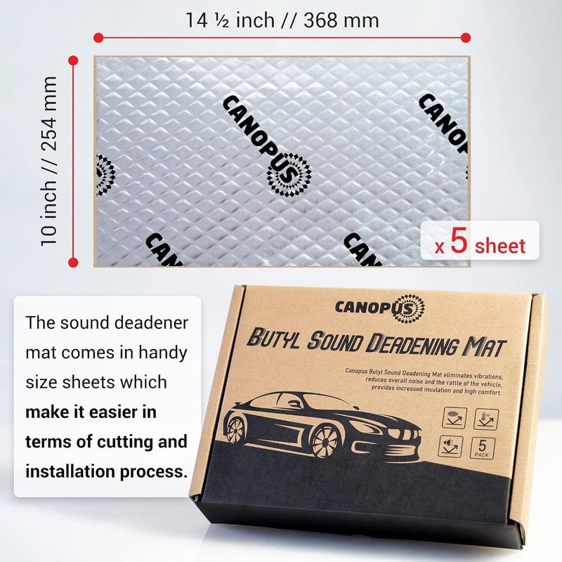 CANOPUS Car Sound Deadening Mat - 80 mil, 5 sqft, Butyl Sound Deadener for Trunk, Doors, Floor & Ceiling, Audio Dampening Material, Pack of 5 Sheets, Silver - Image 5