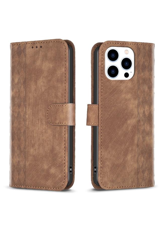 Zaboon Case For iPhone 13 Pro Max Plaid Embossed Leather Phone Case - Image 1