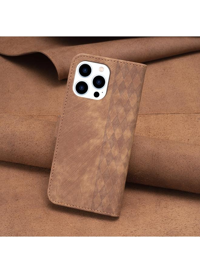 Zaboon Case For iPhone 13 Pro Max Plaid Embossed Leather Phone Case - Image 3