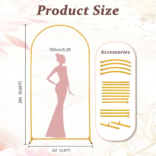 Vincidern 6.6 FT Wedding Arch Backdrop Stand for Parties, Balloon Arch Stand, Wedding Arches for Ceremony, Metal Arch Backdrop Stand for Bridal Baby Showers, Birthday Party Decoration Door Frame Gold - Image 4