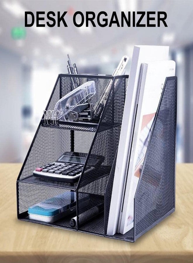 DaKos Plastic File Rack, Plastic File Rack for Office, Plastic File Rack Paper Magazine Holder, File Rack for Office Cabinet Plastic, Plastic File Holder Rack with Three Section (Pack of 1, Blue) - Image 3