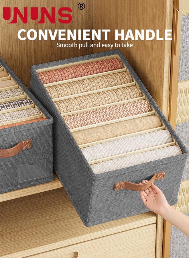 UNUNS 2pc Fabric Storage Bins,Wardrobe Clothes Organizer with 7 Compartments and Upgraded Faux Leather Handle for Clothes Jeans Underwear,Clothes Organizer Boxes for Home Bedroom Office,45X25X18CM - Image 5