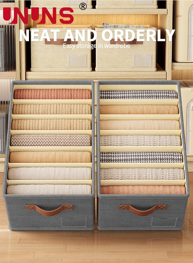 UNUNS 2pc Fabric Storage Bins,Wardrobe Clothes Organizer with 7 Compartments and Upgraded Faux Leather Handle for Clothes Jeans Underwear,Clothes Organizer Boxes for Home Bedroom Office,45X25X18CM - Image 4