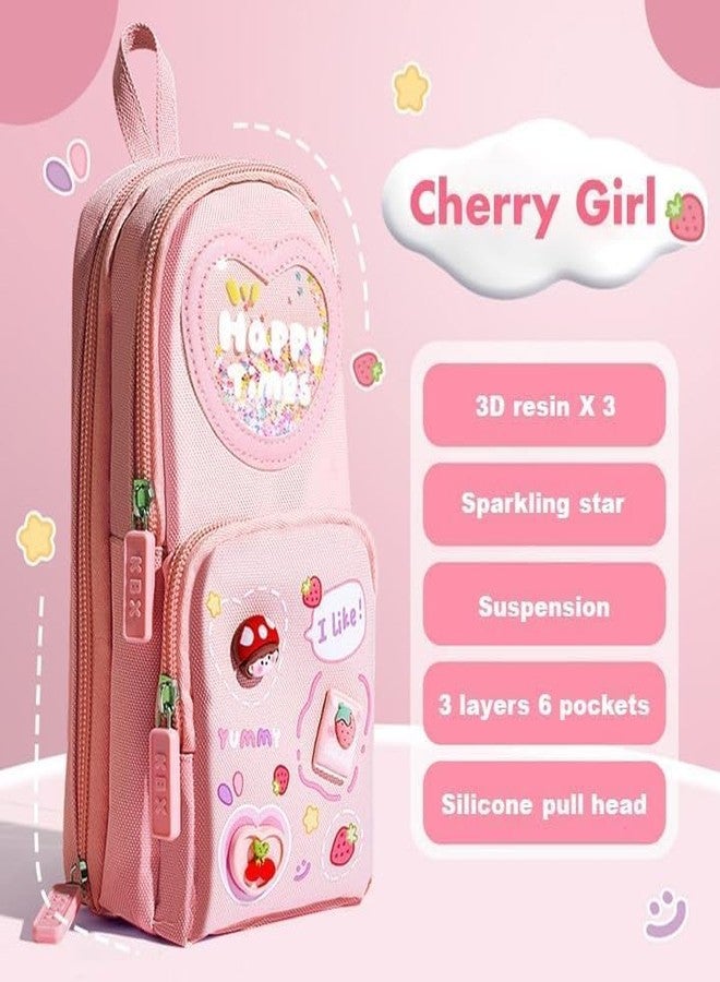 SPACEMATE Pencil Case Pouch Box Bag School Supplies Girls Boys Kids, Cute Preppy Stuff Large Big Capacity Aesthetic Pen Organizer, Back to College Stationary, Rosy Pink, Heavy Duty Canvas, 1800ml - Image 2