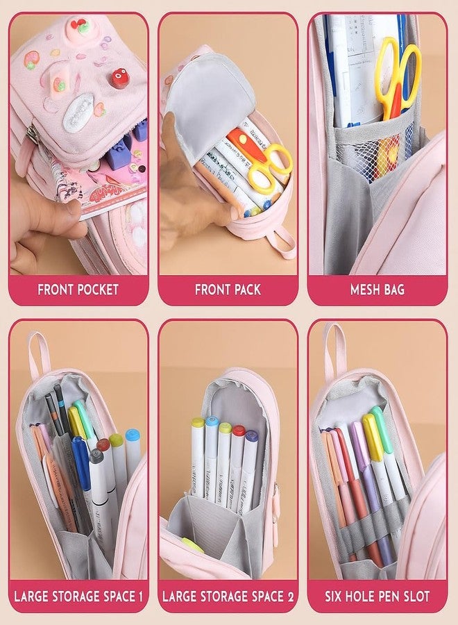SPACEMATE Pencil Case Pouch Box Bag School Supplies Girls Boys Kids, Cute Preppy Stuff Large Big Capacity Aesthetic Pen Organizer, Back to College Stationary, Rosy Pink, Heavy Duty Canvas, 1800ml - Image 5