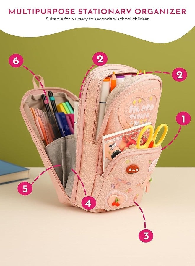 SPACEMATE Pencil Case Pouch Box Bag School Supplies Girls Boys Kids, Cute Preppy Stuff Large Big Capacity Aesthetic Pen Organizer, Back to College Stationary, Rosy Pink, Heavy Duty Canvas, 1800ml - Image 3