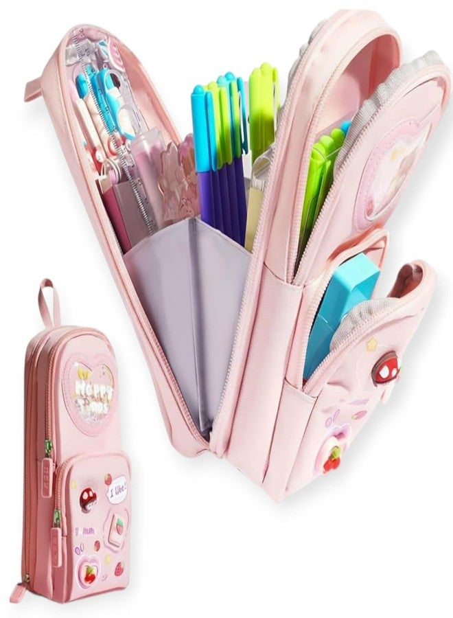 SPACEMATE Pencil Case Pouch Box Bag School Supplies Girls Boys Kids, Cute Preppy Stuff Large Big Capacity Aesthetic Pen Organizer, Back to College Stationary, Rosy Pink, Heavy Duty Canvas, 1800ml - Image 4
