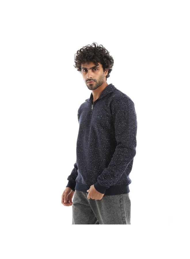 Pavone Self Pattern Zip Through Neck Sweatshirt - Navy Blue - Image 2
