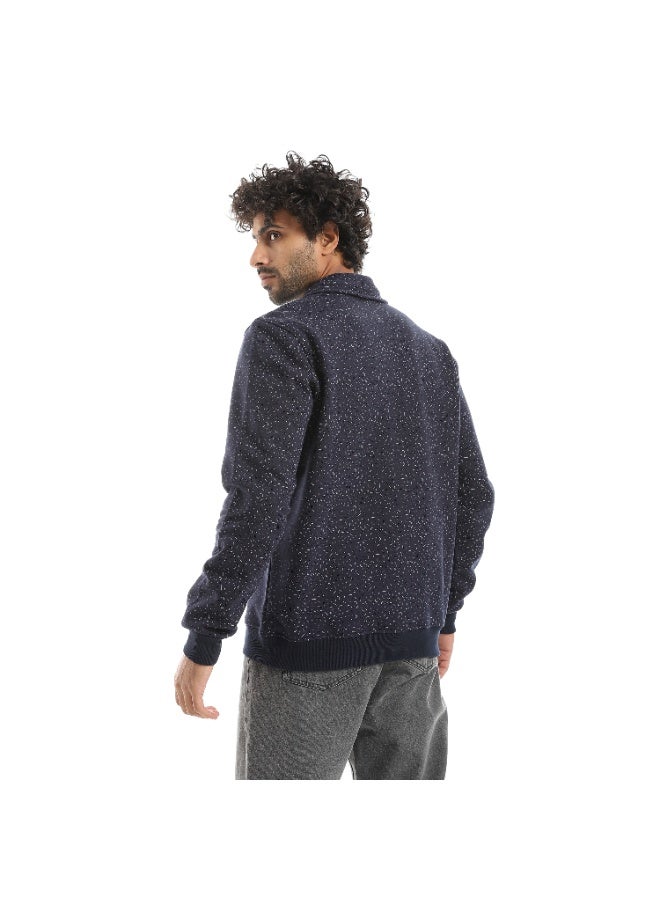 Pavone Self Pattern Zip Through Neck Sweatshirt - Navy Blue - Image 3