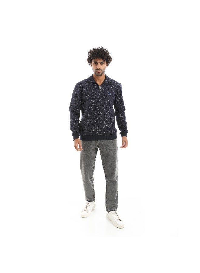 Pavone Self Pattern Zip Through Neck Sweatshirt - Navy Blue - Image 5