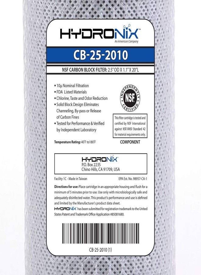 Hydronix HX-CB-25-2010/3 Universal NSF Coconut Activated Carbon Block Water Filter, 2.5" x 20" - 10 micron - 3 Pack - Image 4