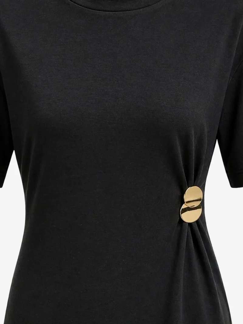 ميكسراي MIXRAY Crew Neck Mini T-Shirt Dress with Stone Accessory