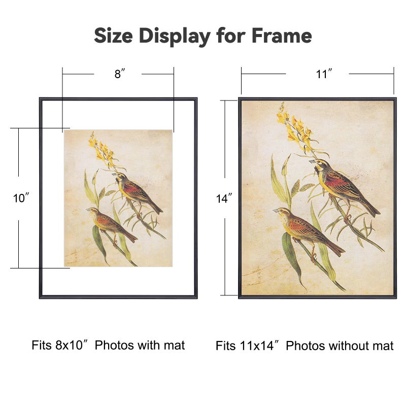 Fkvat 11x14 Picture Frame  Black Modern Aluminum Metal Photo Frame with HD Glass  Fits 8x10 with Mat or 11 x 14 without Mat  Vertical and Horizontal Wall Mounting  1 Pack - Image 2