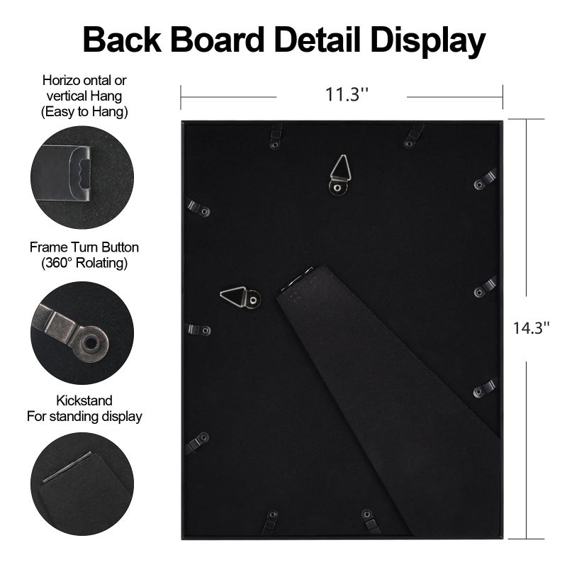 Fkvat 11x14 Picture Frame  Black Modern Aluminum Metal Photo Frame with HD Glass  Fits 8x10 with Mat or 11 x 14 without Mat  Vertical and Horizontal Wall Mounting  1 Pack - Image 1