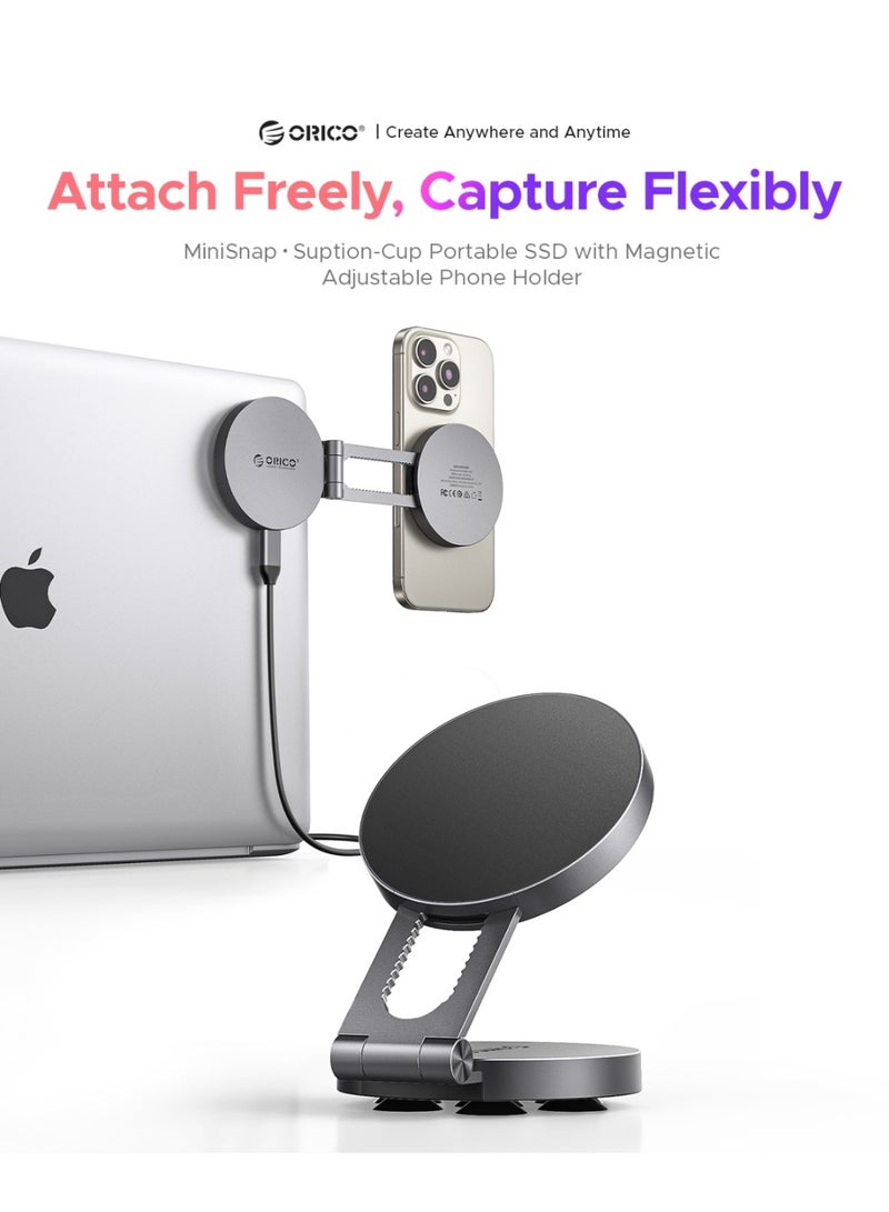 Orico MiniSnap - 20Gbps Suption-Cup Portable SSD with Magnetic Adjustable Phone Holder(512GB)  - Image 1
