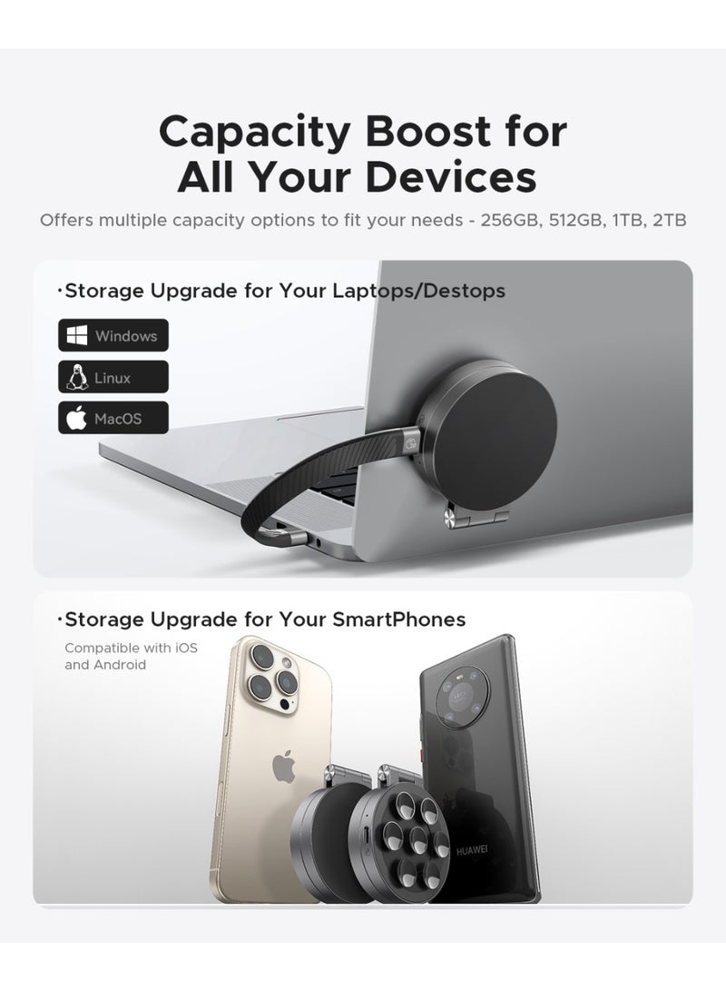 Orico MiniSnap - 20Gbps Suption-Cup Portable SSD with Magnetic Adjustable Phone Holder(512GB)  - Image 3