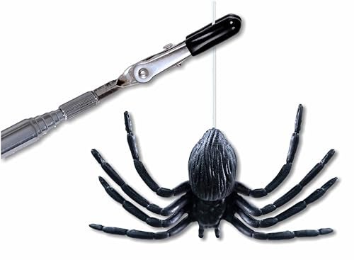 Larkmo Fake Spider Prank Kit Telescoping Antenna Stick Adjustable Web String Length Real Looking Spider Drops Down from Web Funny Joke for Kids Men Women Great for Office Class Parties More - Image 1