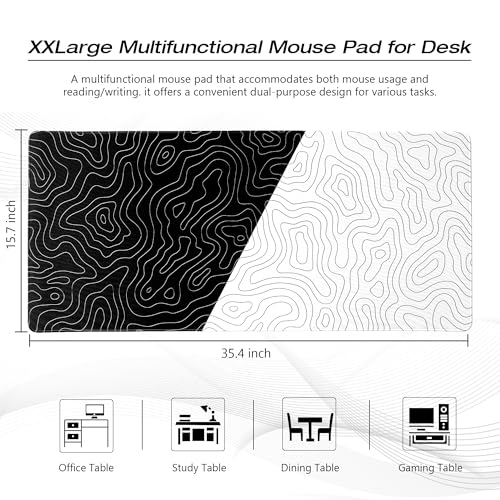 GMKWTL XVX Black and White Topographic Mousepad, XXLarge Gaming Mouse Pad for Desk 35.4x15.7 Inch,Waterproof Desk Pad with Non-Slip Rubber Base Mice Pad,Keyboard Mat Computer Game Mouse Mat - Image 2