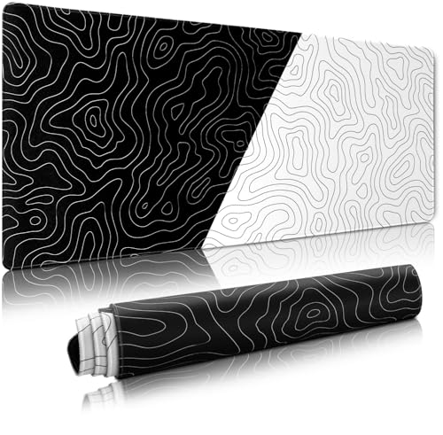 GMKWTL XVX Black and White Topographic Mousepad, XXLarge Gaming Mouse Pad for Desk 35.4x15.7 Inch,Waterproof Desk Pad with Non-Slip Rubber Base Mice Pad,Keyboard Mat Computer Game Mouse Mat - Image 1