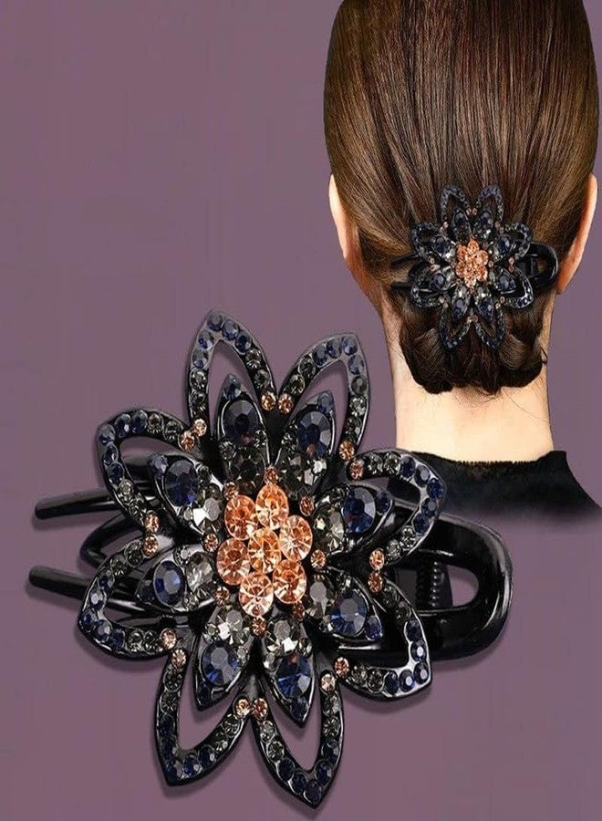 YANWENX Flower Rhinestones Hair Clips Duckbill Clip Ponytail Clips Hair Barrettes Decorative Clips Hair Accessories for Women (Champagne Pack Of 1) - Image 3