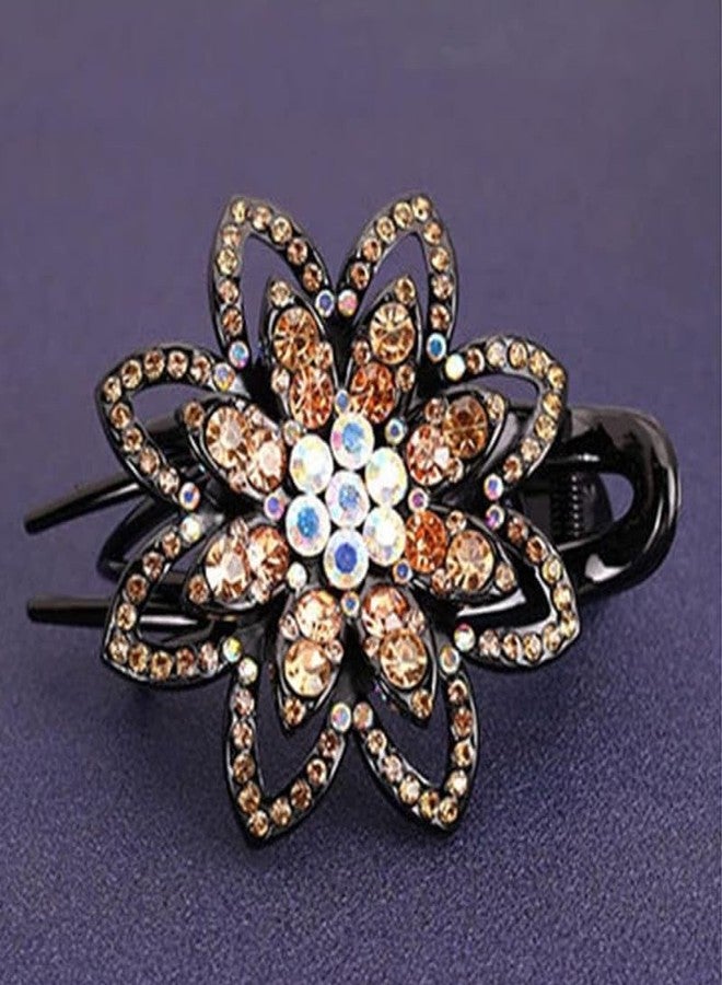 YANWENX Flower Rhinestones Hair Clips Duckbill Clip Ponytail Clips Hair Barrettes Decorative Clips Hair Accessories for Women (Champagne Pack Of 1) - Image 1