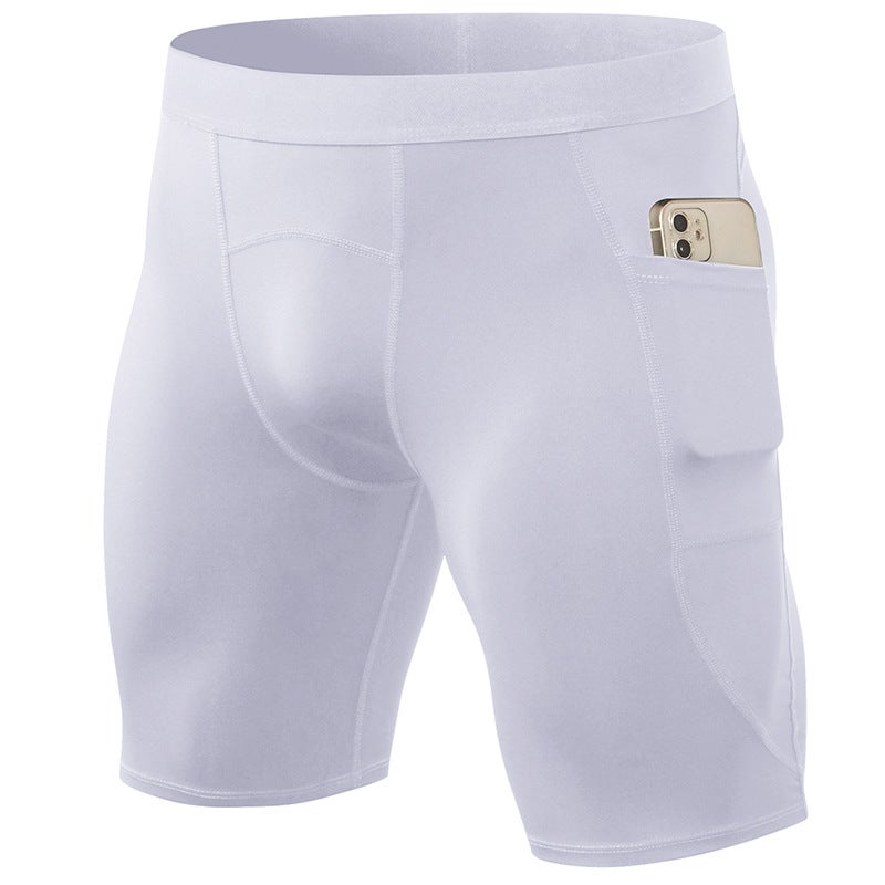 Generic Mens Tight Sports Shorts Quick-Dry with Pockets White