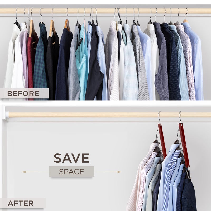 MORALVE Space Saving Hangers for Closet â€“ 4 Pack European Beechwood 6-Tier Shirt Organizer with 360Â° Swivel Hook â€“ Collapsible Clothes Hanger for Closet Organization (Hangers Not Included) - Image 3