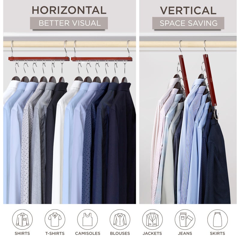 MORALVE Space Saving Hangers for Closet â€“ 4 Pack European Beechwood 6-Tier Shirt Organizer with 360Â° Swivel Hook â€“ Collapsible Clothes Hanger for Closet Organization (Hangers Not Included) - Image 4